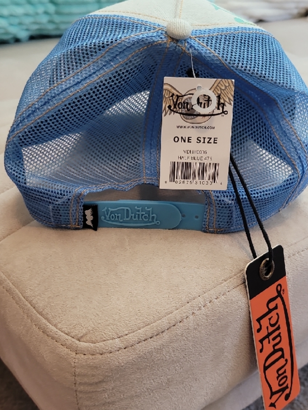 Von Dutch Light Blue Trucker Hat with Blue Mesh & Pastel Logo Accents - Picture 2 of 4